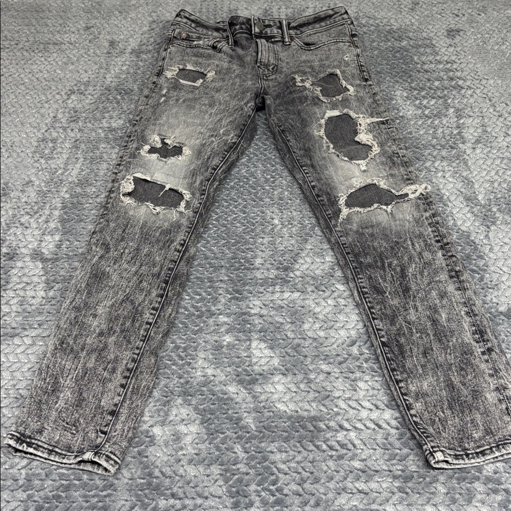 American Eagle Outfitters Men's Distressed Skinny Jeans in Black/Gray